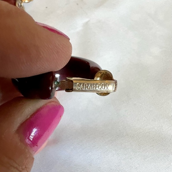 Sarah Coventry Long Necklace & Earrings Set Reddish Brown Marbled Vintage EUC - Picture 12 of 16